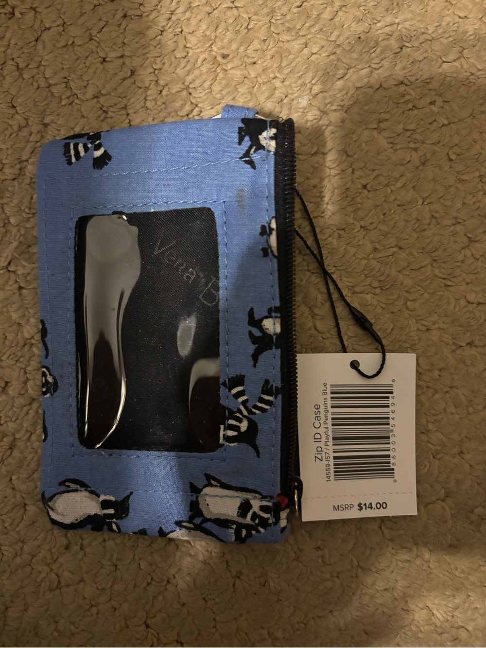 Vera Bradley Blue Penguin Zip ID Case